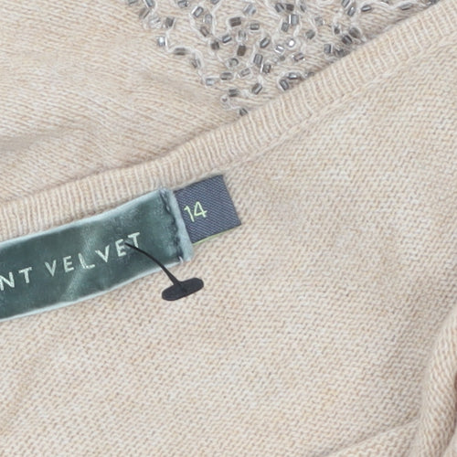 Mint Velvet Womens Beige Beaded Cap Sleeve Pullover Jumper Size 14
