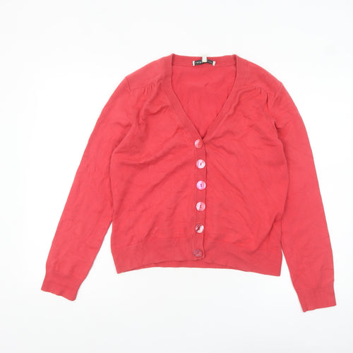 Laura Ashley Women Red V-Neck Long Sleeve Cardigan UK 14