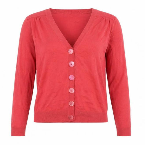 Laura Ashley Women Red V-Neck Long Sleeve Cardigan UK 14
