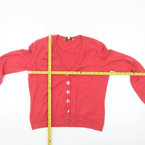 Laura Ashley Women Red V-Neck Long Sleeve Cardigan UK 14