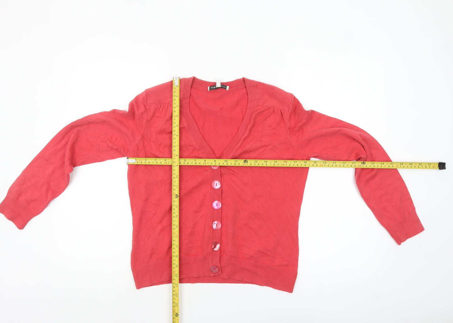 Laura Ashley Women Red V-Neck Long Sleeve Cardigan UK 14