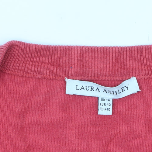 Laura Ashley Women Red V-Neck Long Sleeve Cardigan UK 14