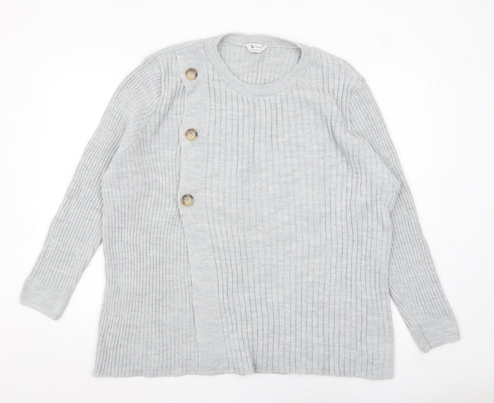 Tu Women Grey Size 20 Ribbed Button Cardigan Jumper