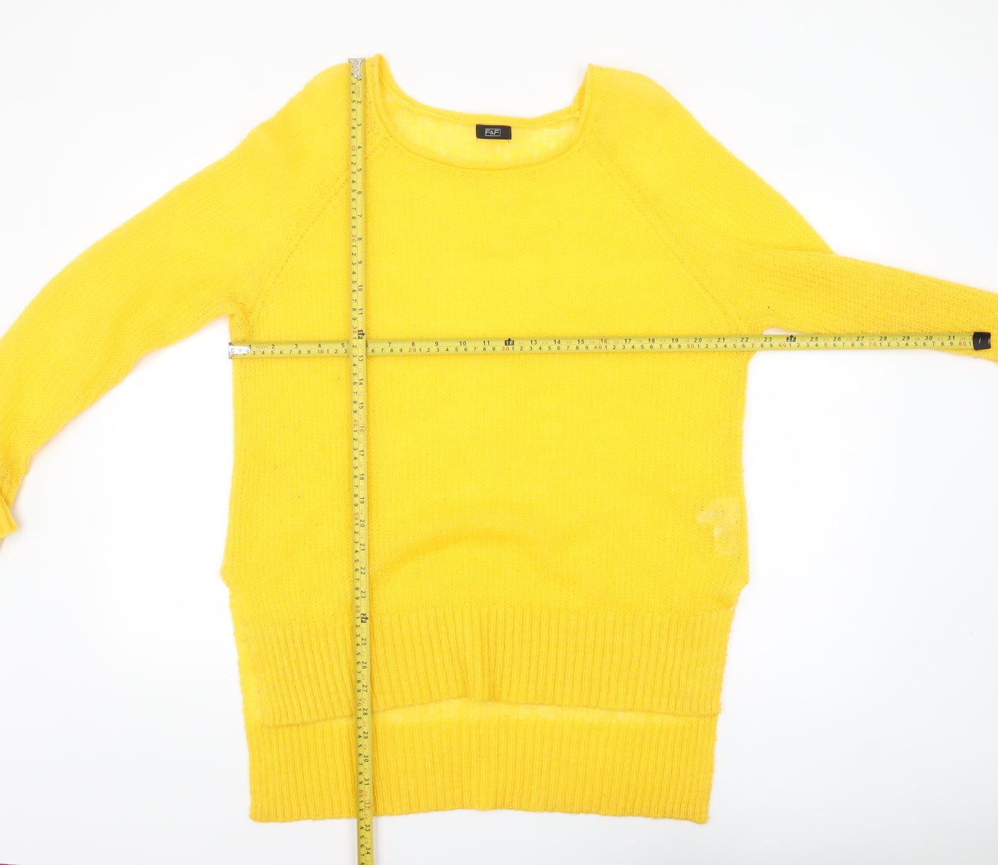 F&F Women's Yellow Mohair Blend Long Sleeve Scoop Neck Jumper Size 12