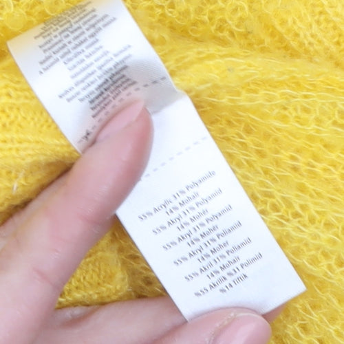 F&F Women's Yellow Mohair Blend Long Sleeve Scoop Neck Jumper Size 12