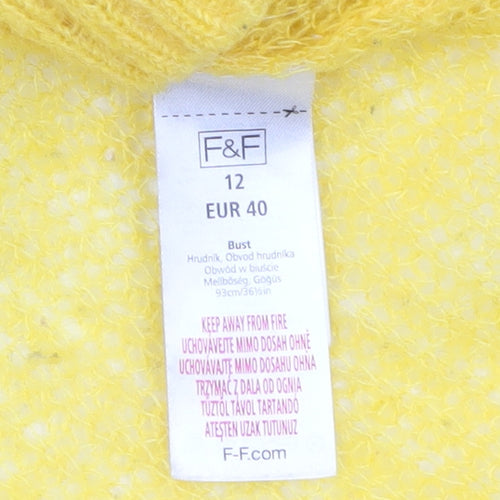 F&F Women's Yellow Mohair Blend Long Sleeve Scoop Neck Jumper Size 12