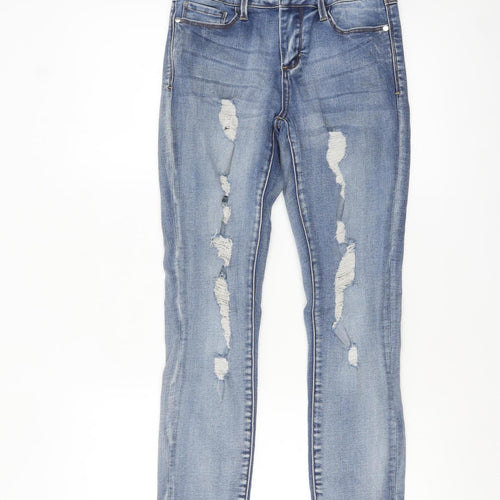 bebe Womens Blue Distressed Skinny Jeans Size 27 Mid Rise Denim