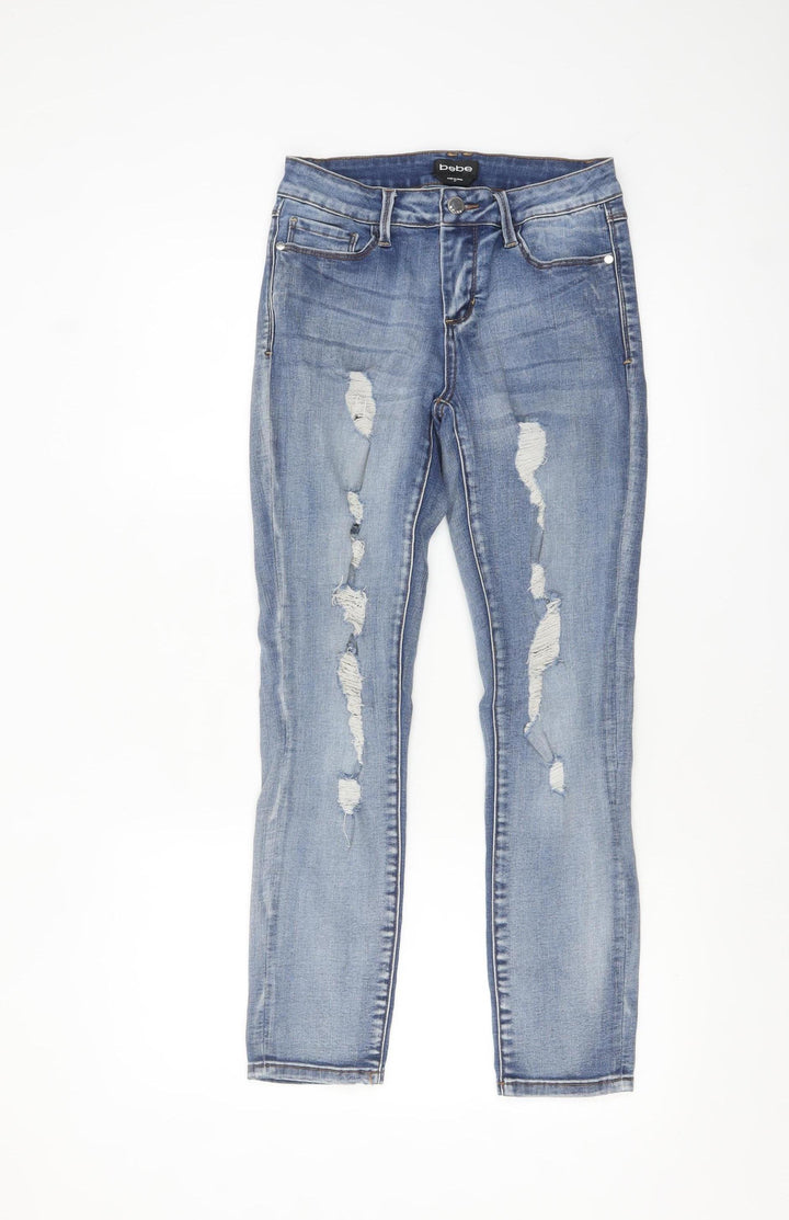 bebe Womens Blue Distressed Skinny Jeans Size 27 Mid Rise Denim