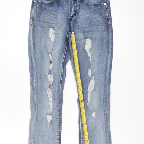 bebe Womens Blue Distressed Skinny Jeans Size 27 Mid Rise Denim