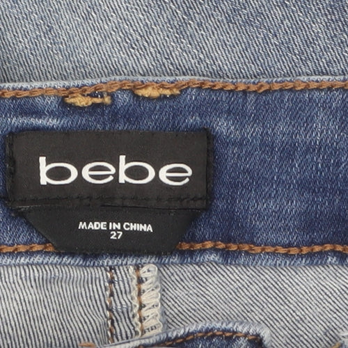 bebe Womens Blue Distressed Skinny Jeans Size 27 Mid Rise Denim