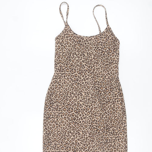 PrettyLittleThing Women's Beige Leopard Print Slip Dress Size 10