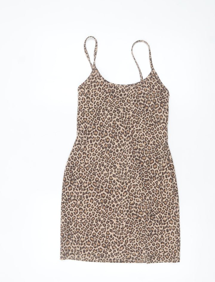 PrettyLittleThing Women's Beige Leopard Print Slip Dress Size 10