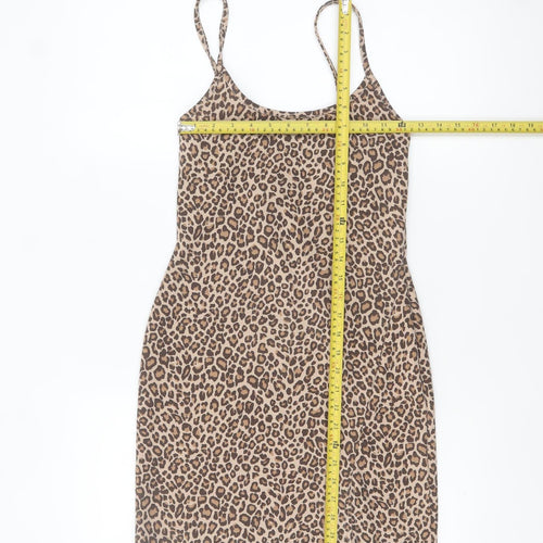 PrettyLittleThing Women's Beige Leopard Print Slip Dress Size 10