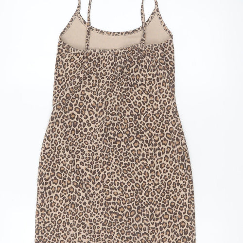 PrettyLittleThing Women's Beige Leopard Print Slip Dress Size 10