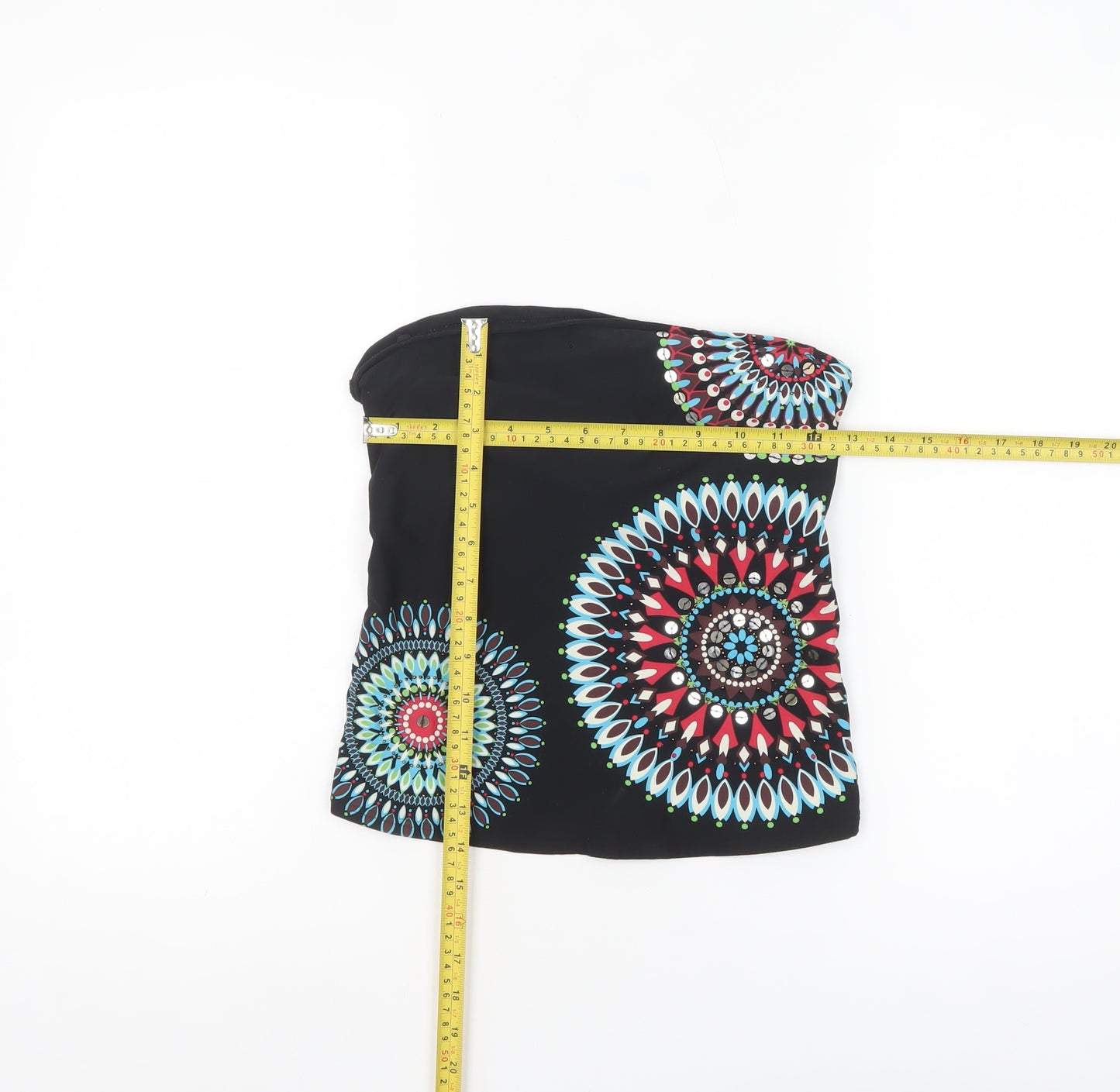 Next Women's Black Strapless Bohemian Geometric Camisole Top Size 12