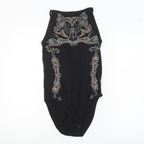 River Island Women's Black Embellished Halter Bodysuit UK 12
