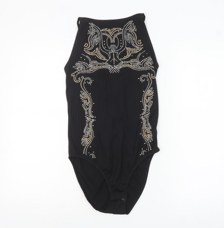 River Island Women's Black Embellished Halter Bodysuit UK 12