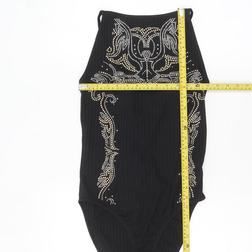 River Island Women's Black Embellished Halter Bodysuit UK 12