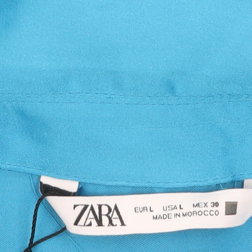 ZARA Women Blue Collared Satin Wrap Short Dress Size 16