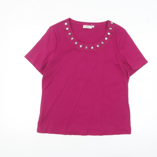 CC Women Pink Beaded Scoop Neck Cotton T-Shirt Size L