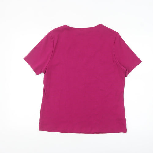 CC Women Pink Beaded Scoop Neck Cotton T-Shirt Size L