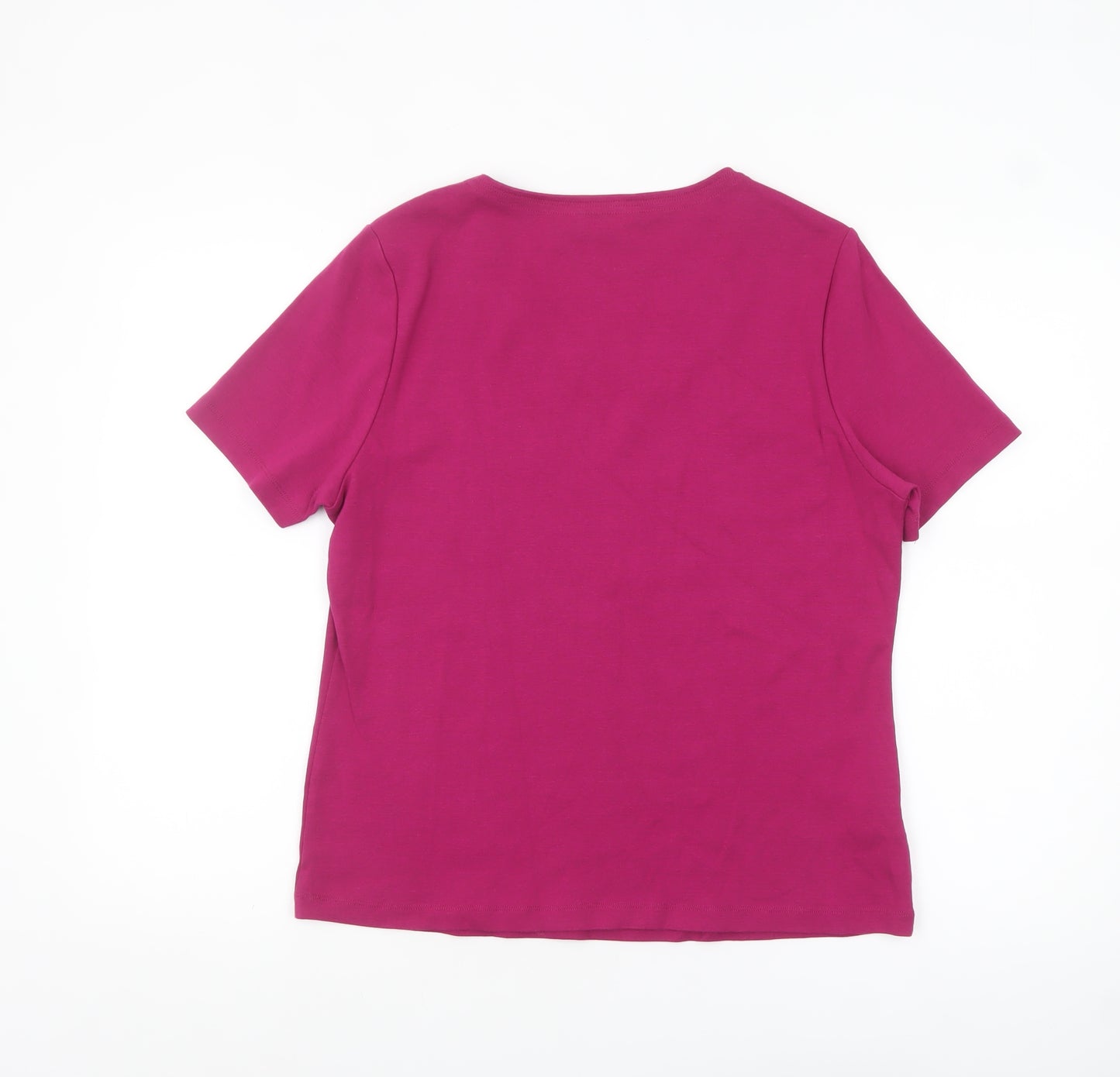 CC Women Pink Beaded Scoop Neck Cotton T-Shirt Size L