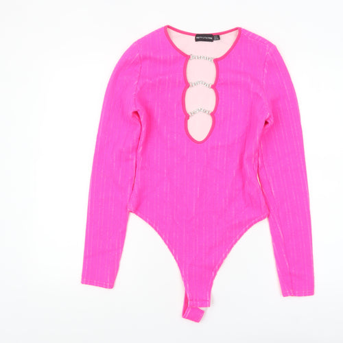 PrettyLittleThing Women’s Pink Long Sleeve Cut-Out Bodysuit UK 12