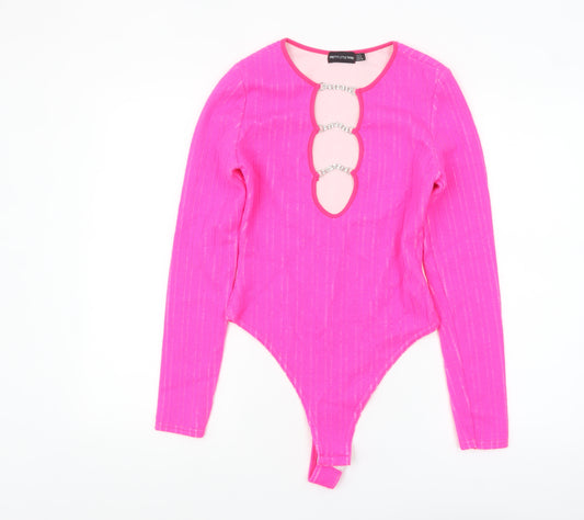 PrettyLittleThing Women’s Pink Long Sleeve Cut-Out Bodysuit UK 12