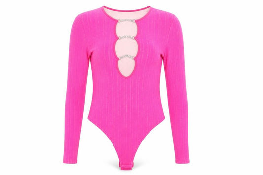 PrettyLittleThing Women’s Pink Long Sleeve Cut-Out Bodysuit UK 12