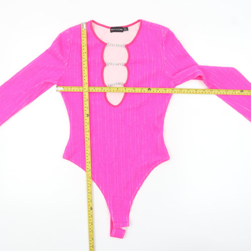 PrettyLittleThing Women’s Pink Long Sleeve Cut-Out Bodysuit UK 12