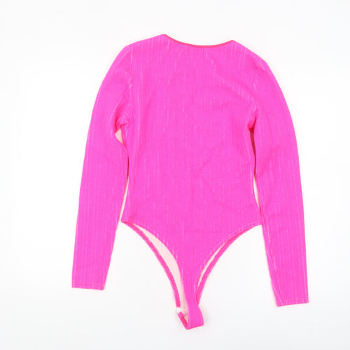 PrettyLittleThing Women’s Pink Long Sleeve Cut-Out Bodysuit UK 12