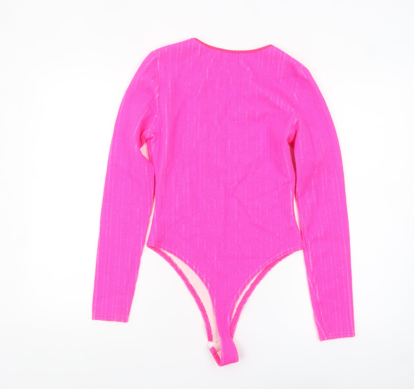 PrettyLittleThing Women’s Pink Long Sleeve Cut-Out Bodysuit UK 12