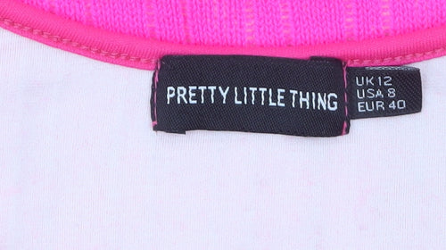 PrettyLittleThing Women’s Pink Long Sleeve Cut-Out Bodysuit UK 12