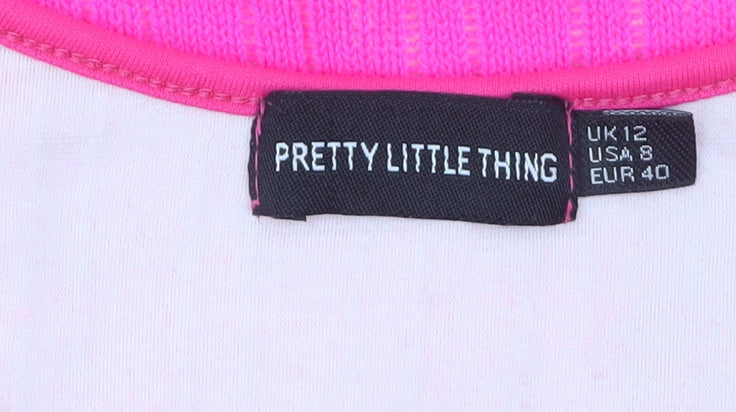 PrettyLittleThing Women’s Pink Long Sleeve Cut-Out Bodysuit UK 12