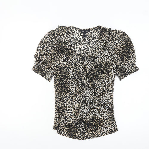 New Look Women's Brown Leopard Print Ruffle Wrap Blouse Size 6