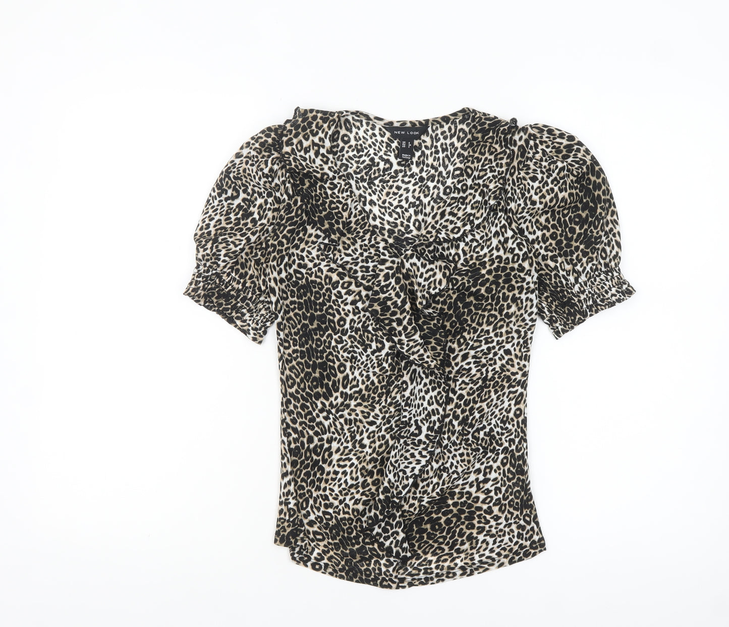 New Look Women's Brown Leopard Print Ruffle Wrap Blouse Size 6