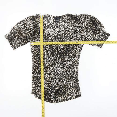New Look Women's Brown Leopard Print Ruffle Wrap Blouse Size 6
