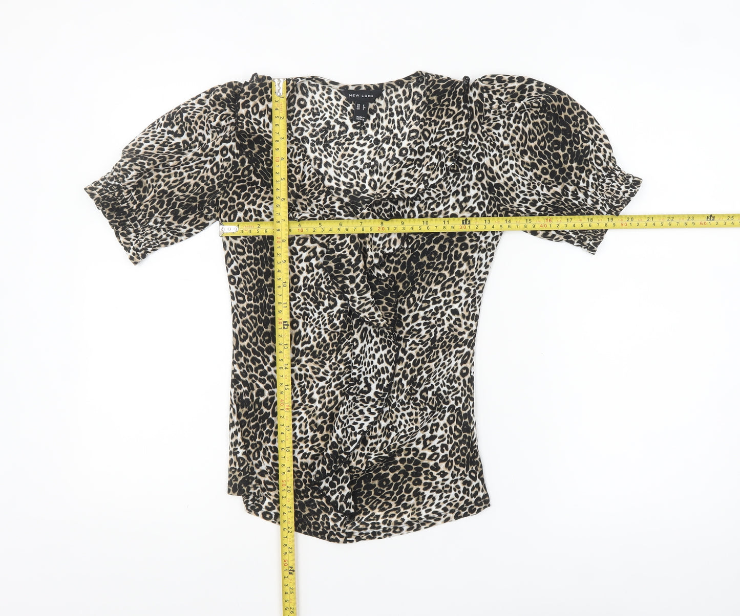 New Look Women's Brown Leopard Print Ruffle Wrap Blouse Size 6
