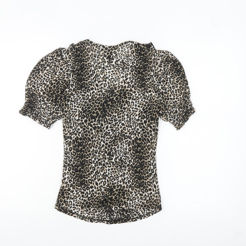 New Look Women's Brown Leopard Print Ruffle Wrap Blouse Size 6
