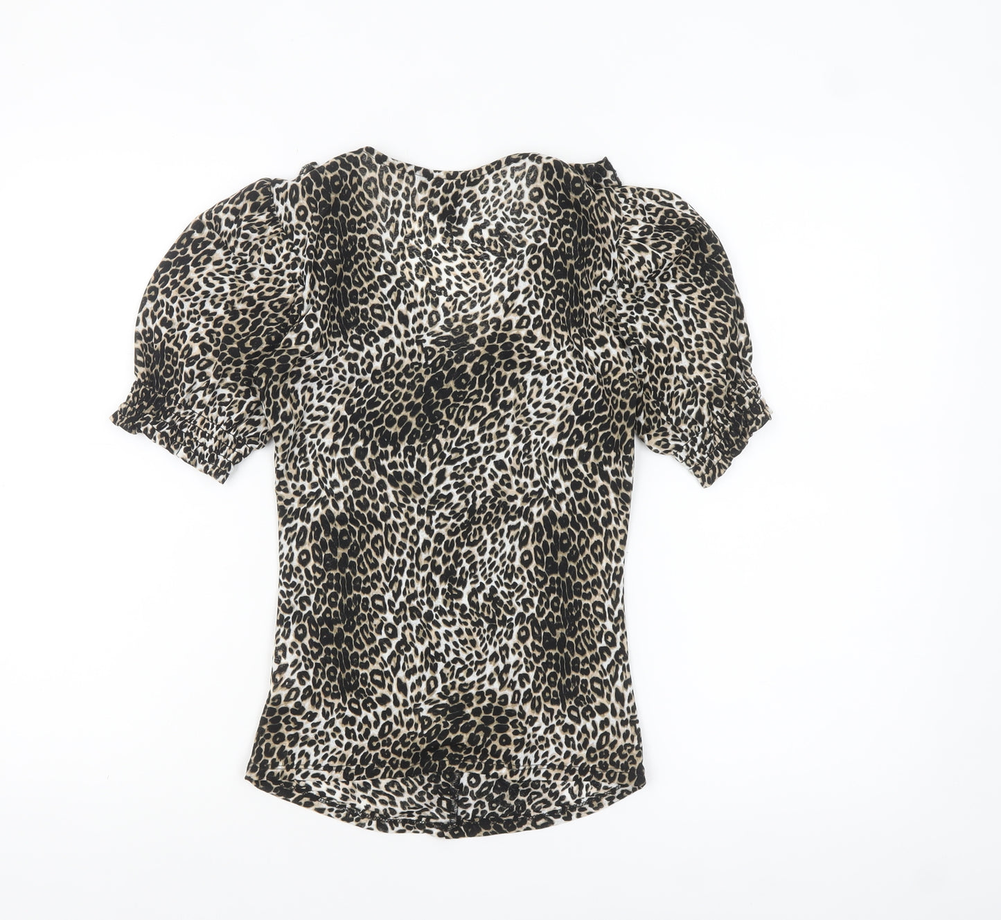New Look Women's Brown Leopard Print Ruffle Wrap Blouse Size 6