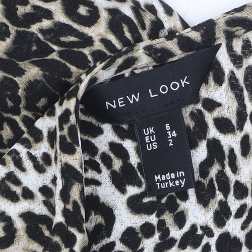 New Look Women's Brown Leopard Print Ruffle Wrap Blouse Size 6