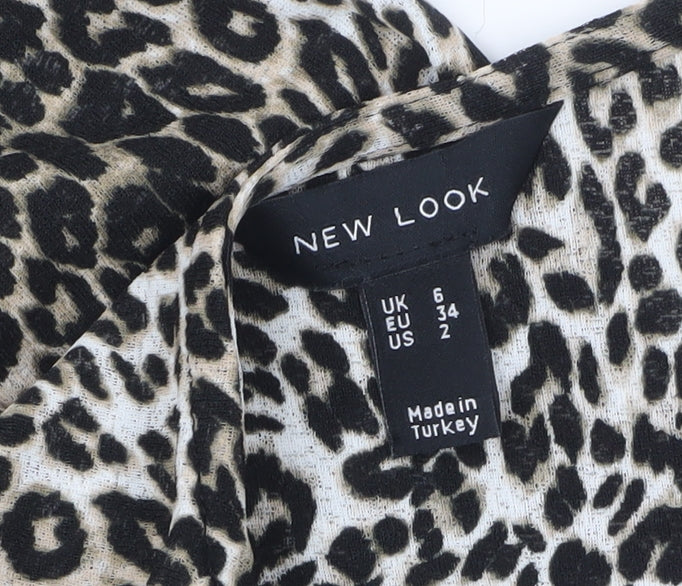 New Look Women's Brown Leopard Print Ruffle Wrap Blouse Size 6