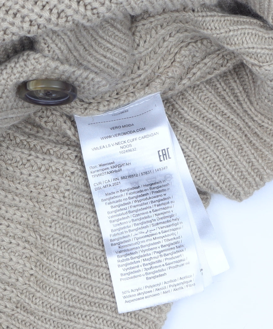 Vero Moda Women’s Beige Chunky-Knit V-Neck Cardigan XL