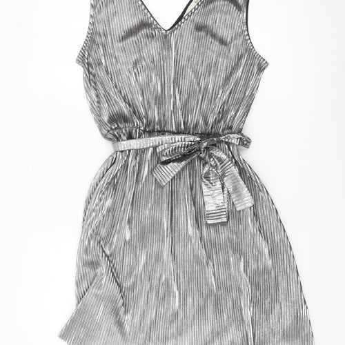 Yumi Women Silver L A-Line Sleeveless Party Dress