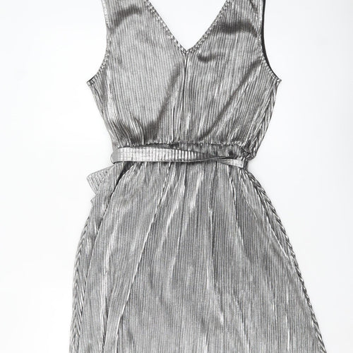 Yumi Women Silver L A-Line Sleeveless Party Dress