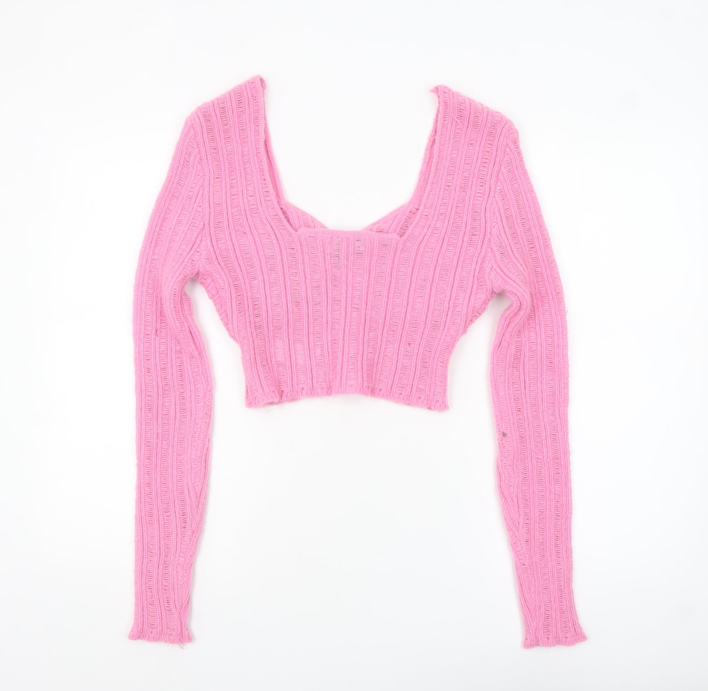 Nasty Gal Womens Pink V-Neck Long Sleeve Knit Cropped Jumper M