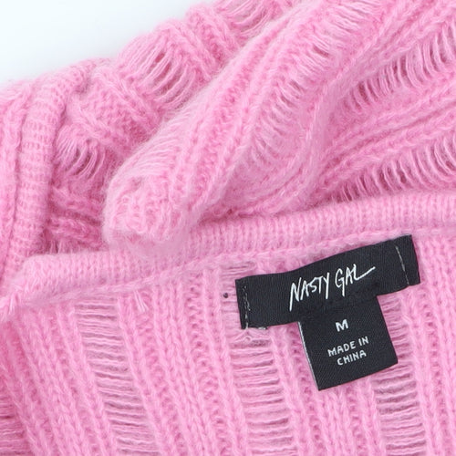 Nasty Gal Womens Pink V-Neck Long Sleeve Knit Cropped Jumper M