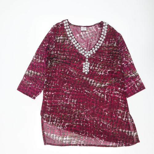 Island Expression Womens Pink Beaded V-Neck Tunic Blouse M