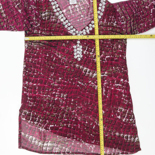 Island Expression Womens Pink Beaded V-Neck Tunic Blouse M