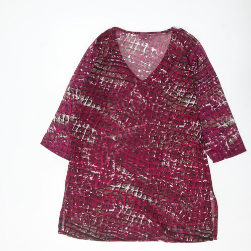 Island Expression Womens Pink Beaded V-Neck Tunic Blouse M